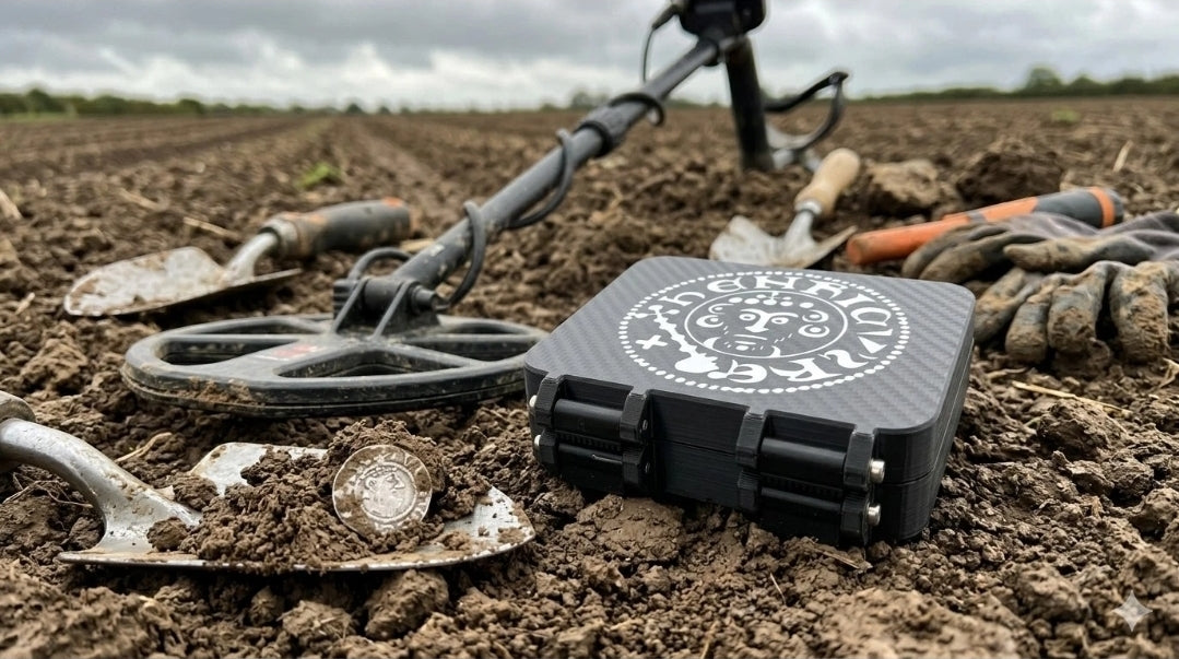 Metal Detecting Finds Box – Carbon Fiber Style with Henry Hammered Coin Design