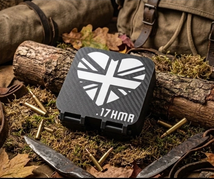 .17 HMR 100-Round Custom Ammo Case - Black - Union Jack Heart