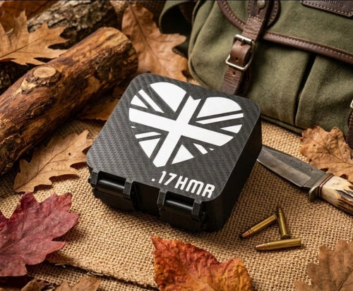 .17 HMR 100-Round Custom Ammo Case - Black - Union Jack Heart