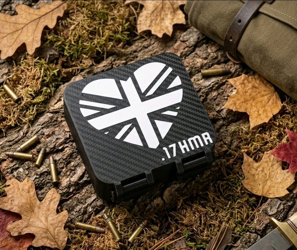 .17 HMR 100-Round Custom Ammo Case - Black - Union Jack Heart