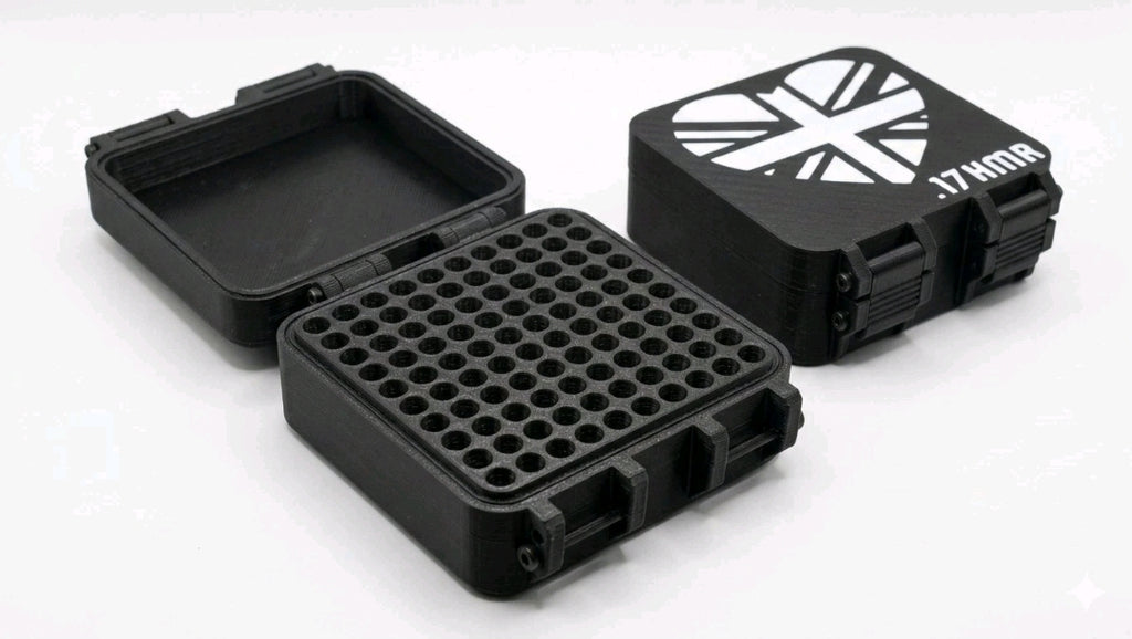 .17 HMR 100-Round Custom Ammo Case - Black - Union Jack Heart
