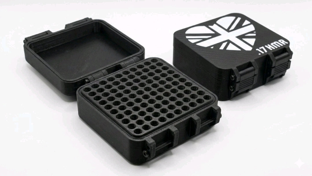 .17 HMR 100-Round Custom Ammo Case - Black - Union Jack Heart