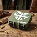 .17 HMR 100-Round Custom Ammo Case - Olive Green - Union Jack Heart