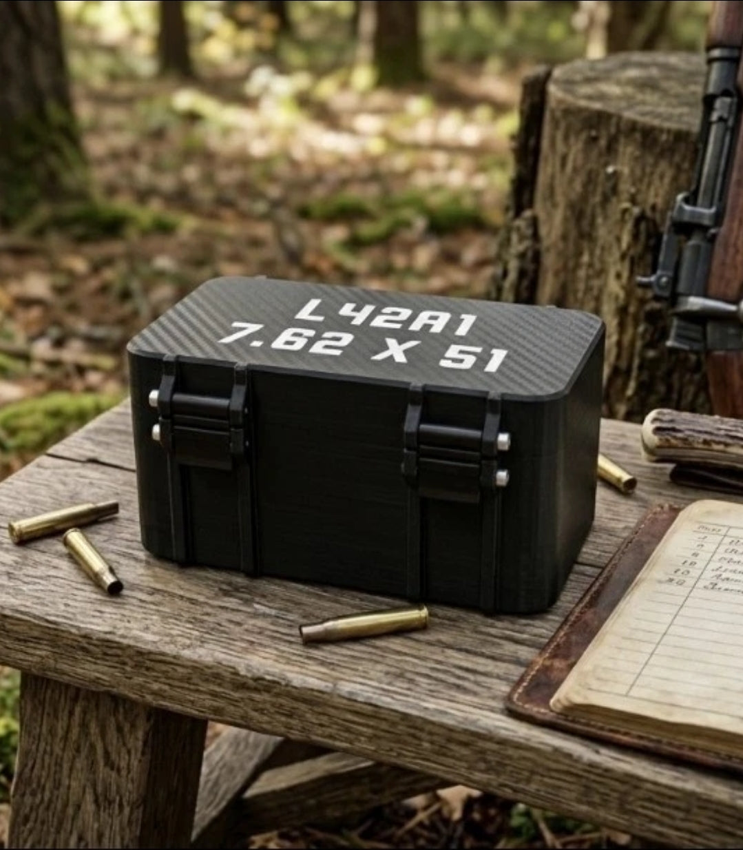 50 Round Ammo Box 7.62x51 NATO Storage Case Removable Tray 3D L42A1